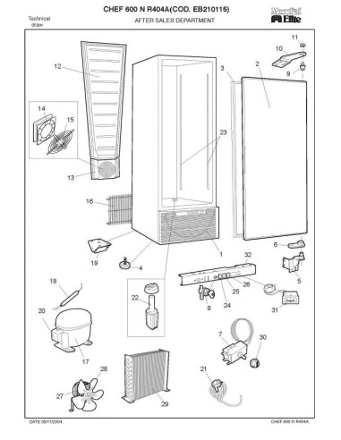 Pièces détachées MONDIAL FRAMEC CHEF 600N R404A EB210115 Annee 2004 