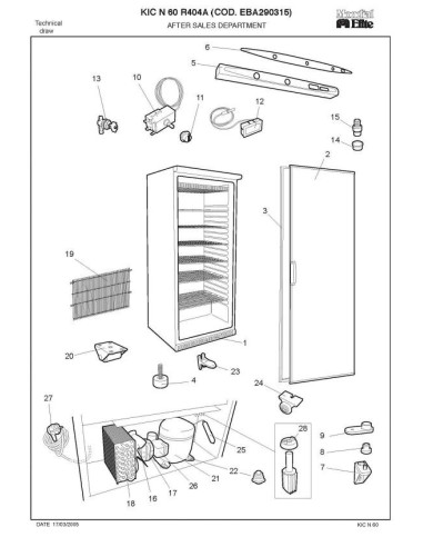 Pièces détachées MONDIAL FRAMEC KIC N60 R404A EBA290315 Annee 2005 