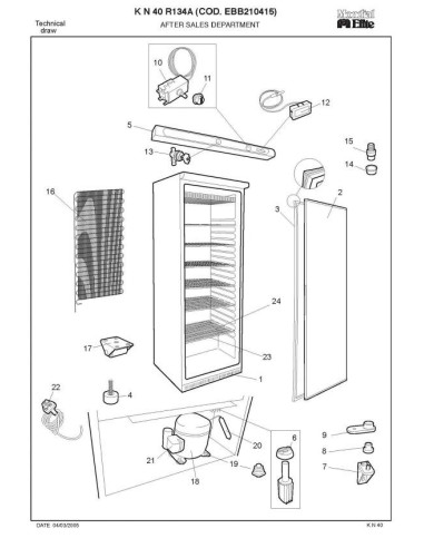 Pièces détachées MONDIAL FRAMEC KN40 R134A EBB210415 Annee 2005 