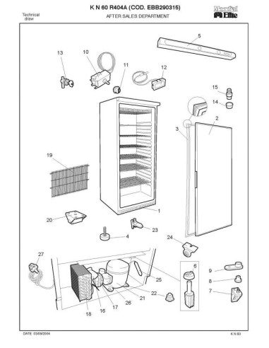 Pièces détachées MONDIAL FRAMEC KN60 R404A EBB290315 Annee 2004 