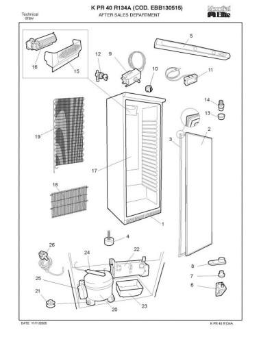 Pièces détachées MONDIAL FRAMEC KPR40 R134A EBB130515 Annee 2005 