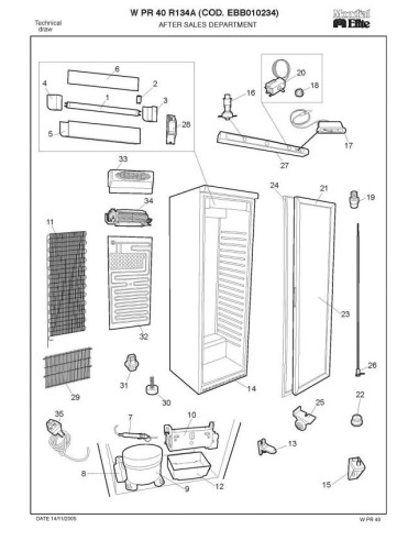 Pièces détachées MONDIAL FRAMEC WPR40 R134A EBB010234 Annee 2005 