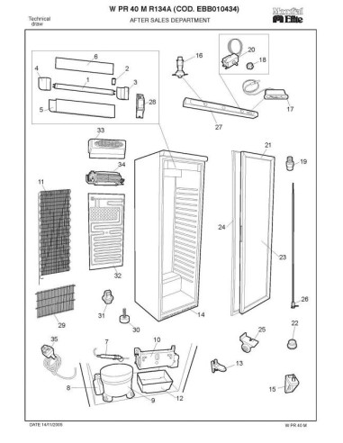 Pièces détachées MONDIAL FRAMEC WPR40M R134A EBB010434 Annee 2005 