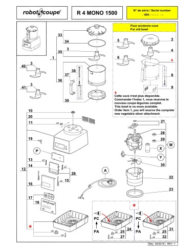 Pièces détachées pour Cutters de Table R 4 - 1500 - Robot Coupe 