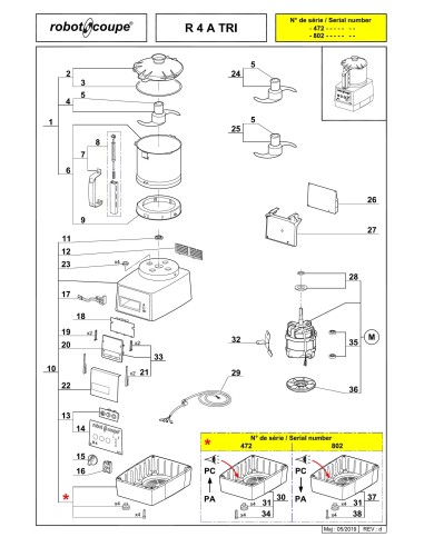 Pièces détachées pour Cutters de Table R 4A - tri - Robot Coupe 