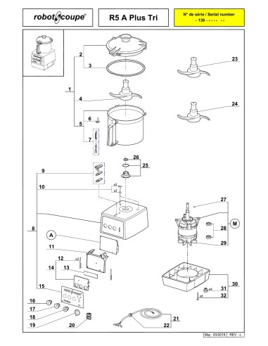 Pièces détachées pour Cutters de Table R 5 "A" Plus tri - Robot Coupe 