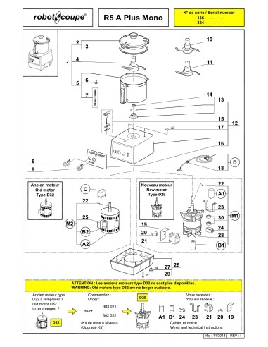 Pièces détachées pour Cutters de Table R 5 "A" Plus mono - Robot Coupe 