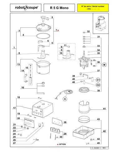 Pièces détachées pour Cutters de Table R 5 G mono - Robot Coupe 