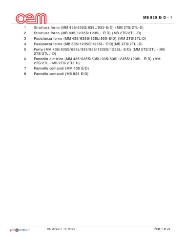 Pièces détachées OEM MB835E-D-1 Annee 0 