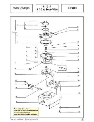 Pièces détachées pour Cutters de Table R 10 "A" / R 10 "A" Sous-Vide - Robot Coupe 