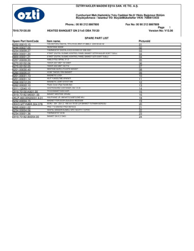 Pièces détachées OZTIRYAKILER OBA 70120 Annee 2014 