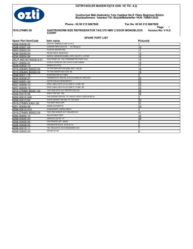 Pièces détachées OZTIRYAKILER TAG 370 NMV 7919.27NMV.00 Annee 2014 