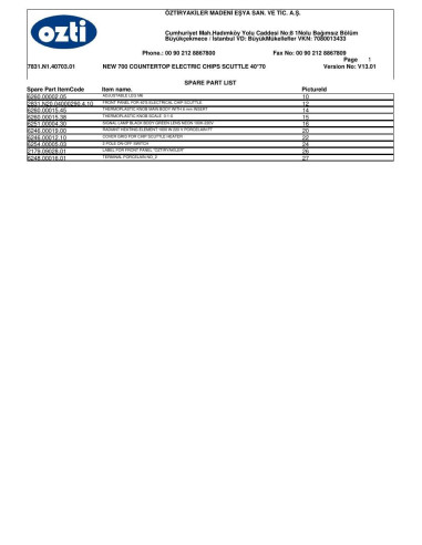 Pièces détachées OZTIRYAKILER OPE 4070 7831.N1.40703.01 Annee 2012 