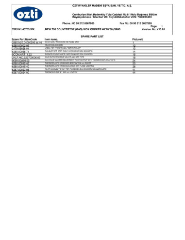 Pièces détachées OZTIRYAKILER OWG 4070 7865.N1.40703.WK Annee 2012 