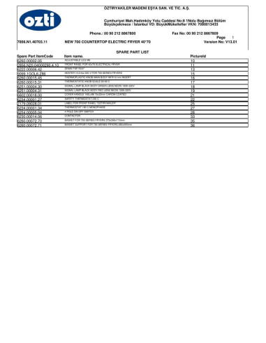 Pièces détachées OZTIRYAKILER OFEI 4070 7856.N1.40703.11 Annee 2013 