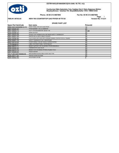 Pièces détachées OZTIRYAKILER OFGI 4070 7856.N1.40703.03 Annee 2013 