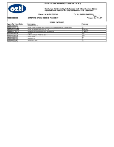 Pièces détachées OZTIRYAKILER OKBT 500 7855.00500.00 Annee 2011 