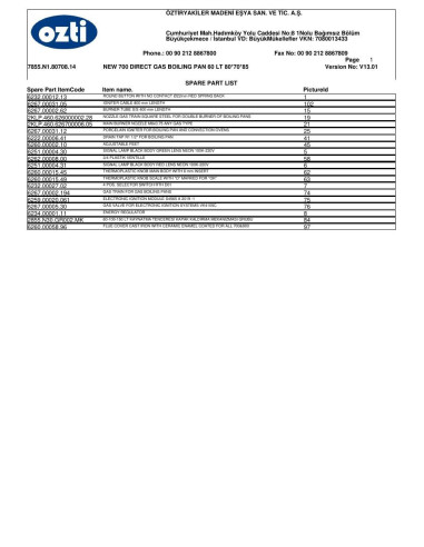 Pièces détachées OZTIRYAKILER OTGD 60 7855.N1.80708.14 Annee 2012 