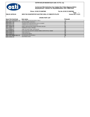 Pièces détachées OZTIRYAKILER OGE 4070 7864.N1.40703.04 Annee 2013 