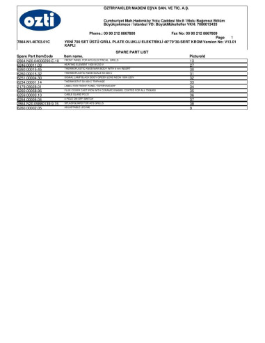 Pièces détachées OZTIRYAKILER OGE 4070 N C 7864.N1.40703.01C Annee 2013 