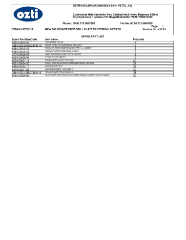 Pièces détachées OZTIRYAKILER OGE 8070 7864.N1.80703.17 Annee 2012 