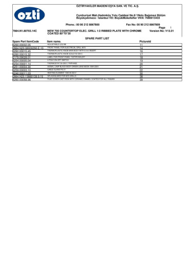 Pièces détachées OZTIRYAKILER OGE 8070 1-2 N C 7864.N1.80703.14C Annee 2012 