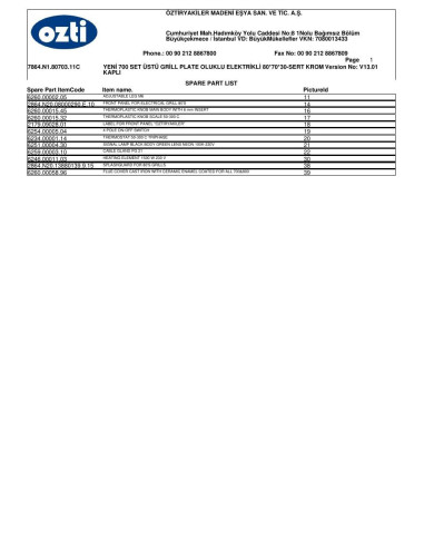 Pièces détachées OZTIRYAKILER OGE 8070 N  C 7864.N1.80703.11C Annee 2012 