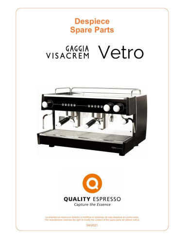 Pièces détachées QUALITY ESPRESSO GAGGIA-VETRO Annee 2021 