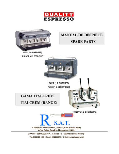 Pièces détachées QUALITY ESPRESSO ITALCREM-I-102 Annee 2000 