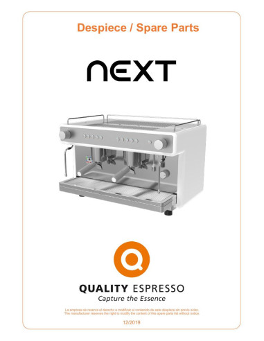 Pièces détachées QUALITY ESPRESSO NEXT Annee 2019 