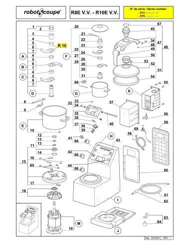 Pièces détachées pour Cutters de Table R10 V.V. E - Robot Coupe 