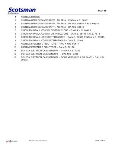 Pièces détachées SCOTSMAN TCL180 Annee 2005 