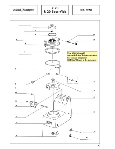 Pièces détachées pour Cutters Verticaux R20 / R20 Sous-Vide - Robot Coupe 