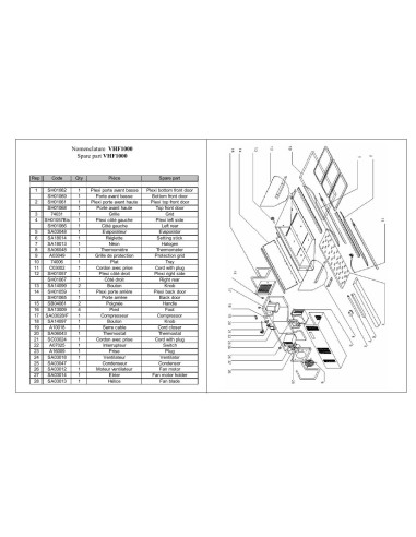 Pièces détachées ROLLER GRILL VHF 1000 Annee 0 