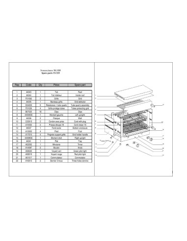 Pièces détachées ROLLER GRILL TG 535 Annee 0 