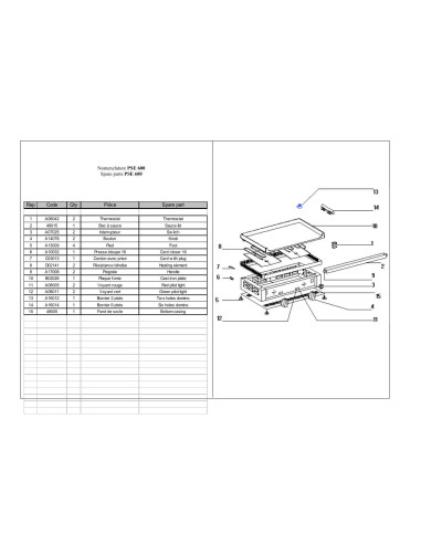 Pièces détachées ROLLER GRILL PSE 600 Annee 0 