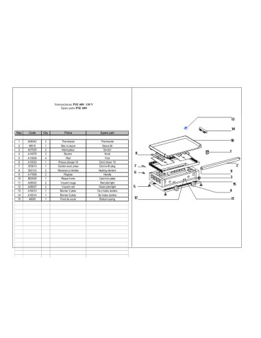 Pièces détachées ROLLER GRILL PSE 600 Annee 0 110V 