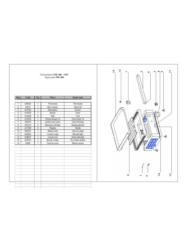 Pièces détachées ROLLER GRILL PSE 400 Annee 0 110V 