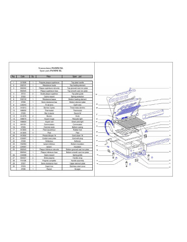 Pièces détachées ROLLER GRILL PANINI XL Annee 0 