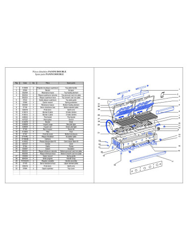 Pièces détachées ROLLER GRILL PANINI DOUBLE Annee 0 