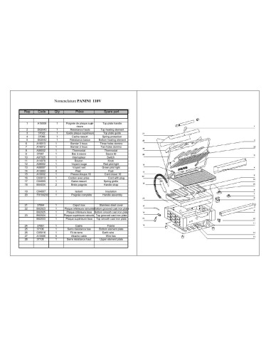 Pièces détachées ROLLER GRILL PANINI Annee 0 110V 