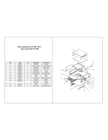 Pièces détachées ROLLER GRILL PZ 400 Annee 0 110V 