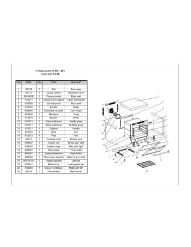 Pièces détachées ROLLER GRILL FC 60 Annee 0 110V 