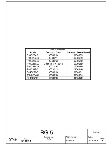 Pièces détachées ROLLER GRILL RG5 Annee 2014 