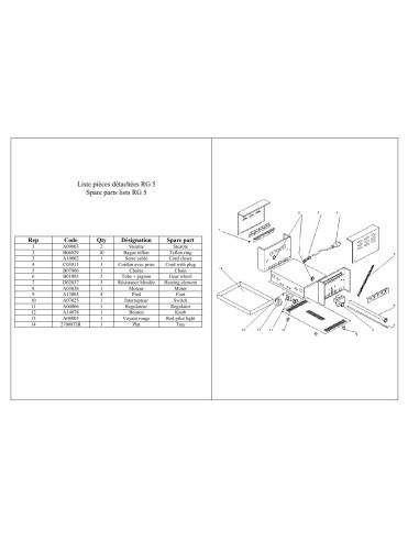 Pièces détachées ROLLER GRILL RG5 Annee 0 