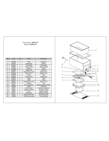 Pièces détachées ROLLER GRILL BMG 99 Annee 0 