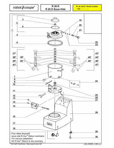 Pièces détachées pour Cutters Verticaux R20 "D" / R20 "D" Sous-Vide - Robot Coupe 