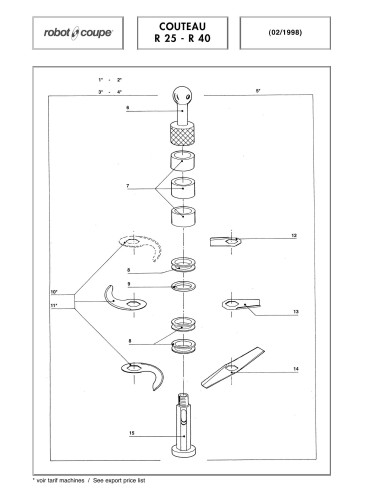 Pièces détachées pour Cutters Verticaux COUTEAU R 25 / R 40 - Robot Coupe 