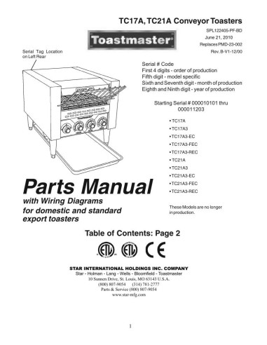 Pièces détachées TOASTMASTER TC21A 