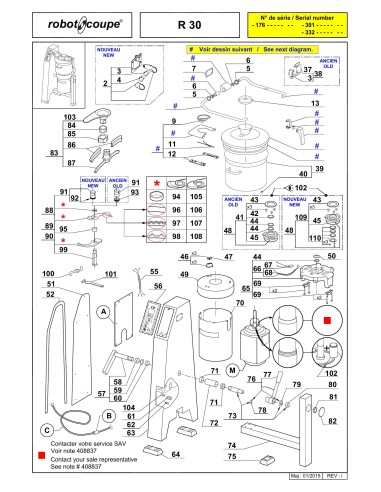 Pièces détachées pour Cutters Verticaux R30 - Robot Coupe 